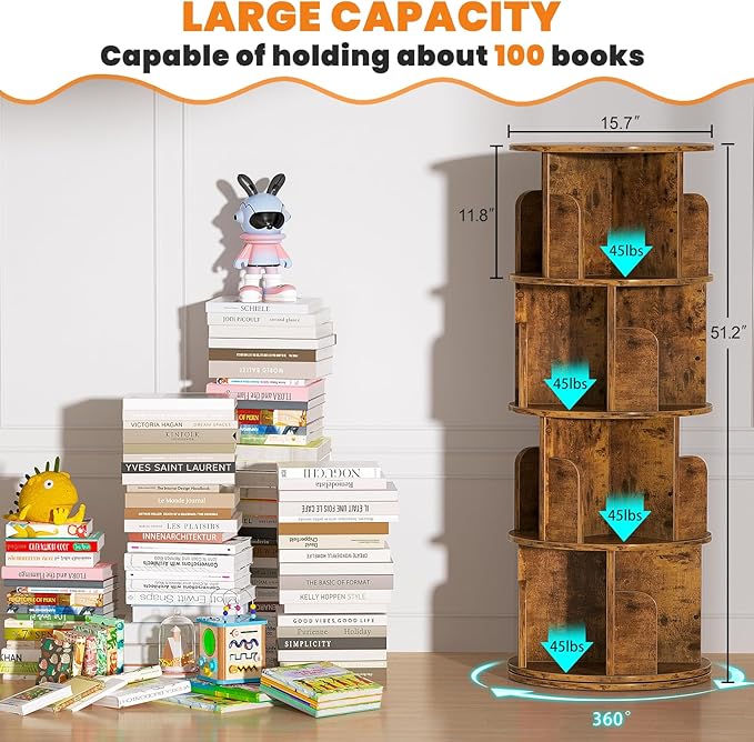 Rotating Bookshelf, Corner Bookshelf, 360 Display Wood Spinning Bookcase - Image 2