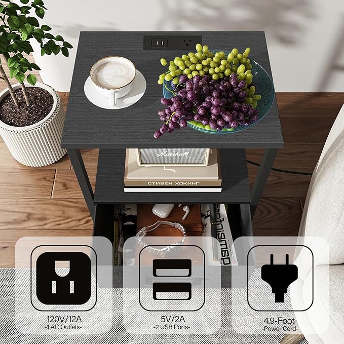 TUTOTAK End Table with Charging Station, Side Table with 2 USB Ports and Outlets - Image 5