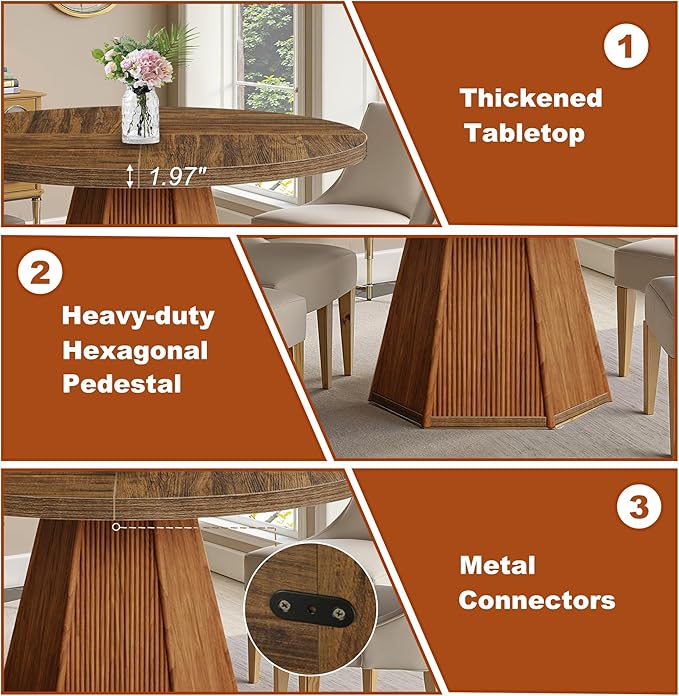 Round Dining Table for 4, 47 Inch Dinner Table Square Farmhouse Kitchen Tables - Image 3
