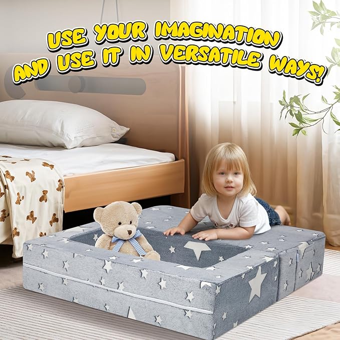 MeMoreCool Modular Kids Play Couch Sofa – Glow in The Dark Star Design - Image 7