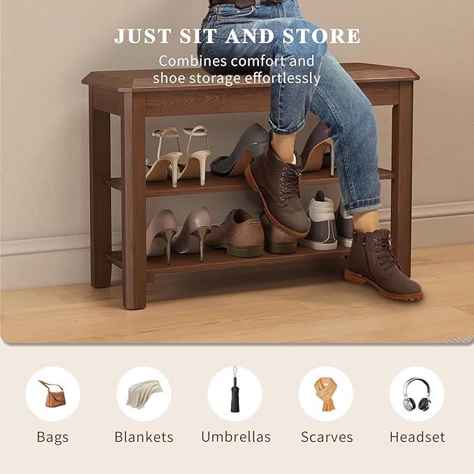 Shoe Rack for Front Door Entrance, Solid Wood Shoe Bench for Closet, Holds Up - Image 4