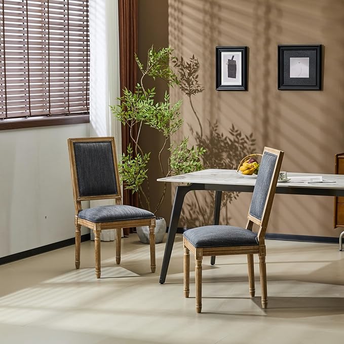 Merax Upholstered Solid Wood Dining Chairs Set of 2, French Country Style - Image 3