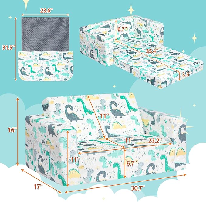 ALIMORDEN Fold Out Toddler Couch, Extra Wide Comfy 2-in-1 Cuddly Sherpa Sofa - Image 3