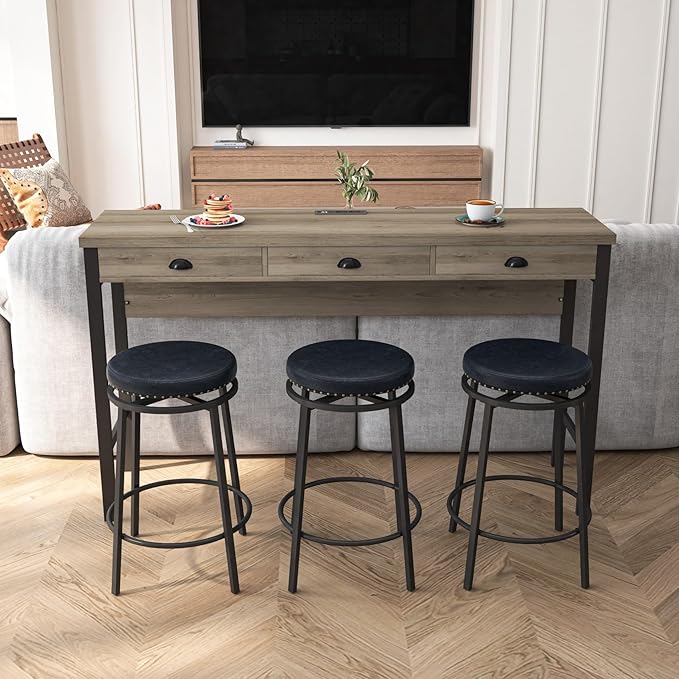 KEIKI 60.24” Long Bar High Top Dining Table and 3 Stools Chairs Set - Image 4