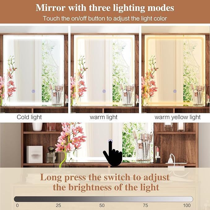 Makeup Vanity Desk with Mirror and Lights, Vanity Desk with 8 Drawers & Storage - Image 8