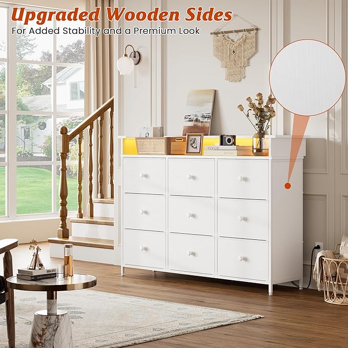 Nicehill 9 Drawer Dresser for Bedroom, Led Light White Dresser, TV Stand for - Image 3
