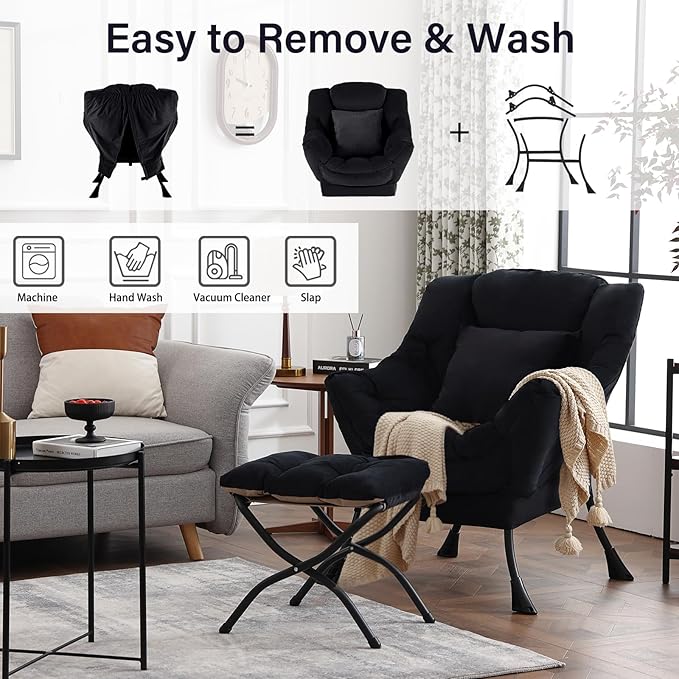 Lazy Chair with Ottoman, Modern Lounge Accent Chair with a Pillow, Leisure Sofa - Image 7