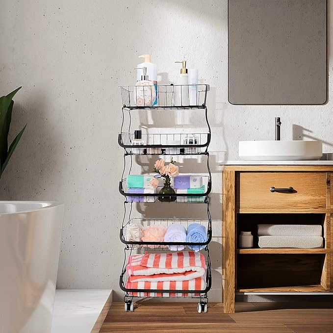 Fruit Vegetable Storage Basket, 5 Tier Stackable Metal Wire Storage Baskets - Image 6