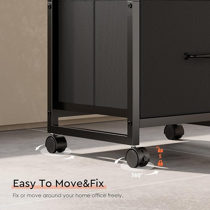3 Drawer File Cabinet with Wheels Rolling Printer Stand with Open Storage Shelf - Image 5