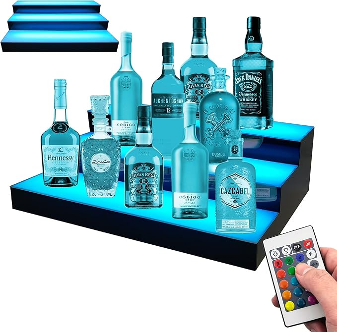Royxen LED Lighted Liquor Bottle Shelf 3 Tier, 24 Inch Bar Shelf by Royxen