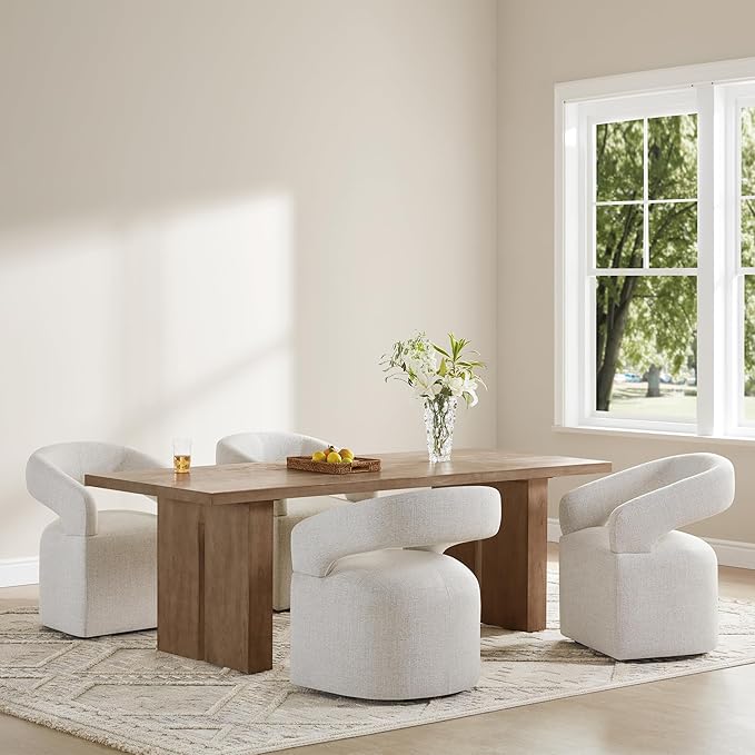 Upholstered Dining Chairs with Casters Modern Barrel Side Armchair with Rollers - Image 2