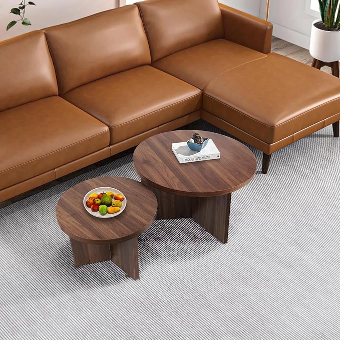 Round Nesting Coffee Tables Set of 2, Modern Stacking Table - Image 3