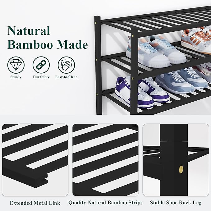 Smiry Shoe Rack, 2 Tier Thick Bamboo Shoe Organizer, Stackable Free Standing - Image 3