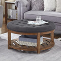 24KF Large Round Upholstered Tufted Linen Ottoman Coffee Table, Large Footrest by WEMARTHOMEDECOR