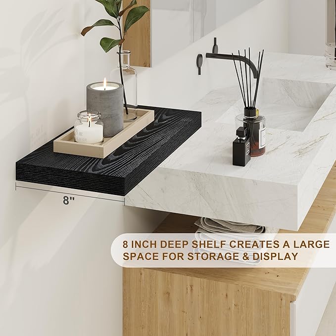 Fun Memories Black Floating Shelves 16 Inch Long, 8 Deep Floating Shelf Wall - Image 4
