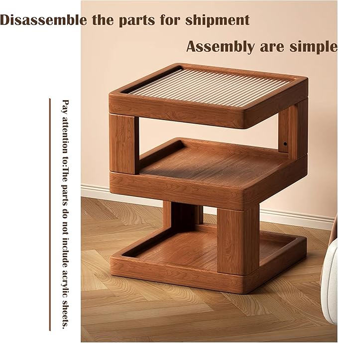 Nightstand Bedside Table with 3-Tier Storage, Modern Solid Rubberwood End Side - Image 4