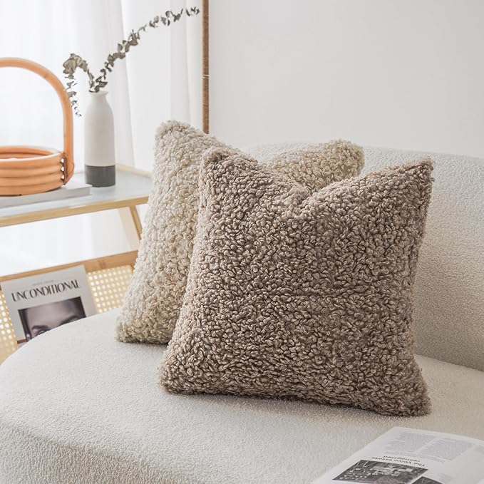 Foindtower 2 Pieces Teddy Faux Fur Throw Pillow Cover Decorative Sherpa Pillow - Image 5