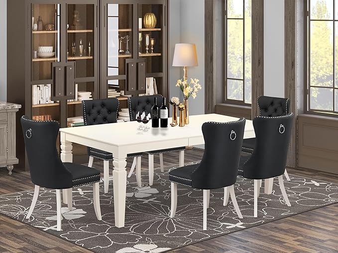 East West Furniture LGDA7-LWH-12 7 Piece Dining Set Includes a Rectangle - Image 2