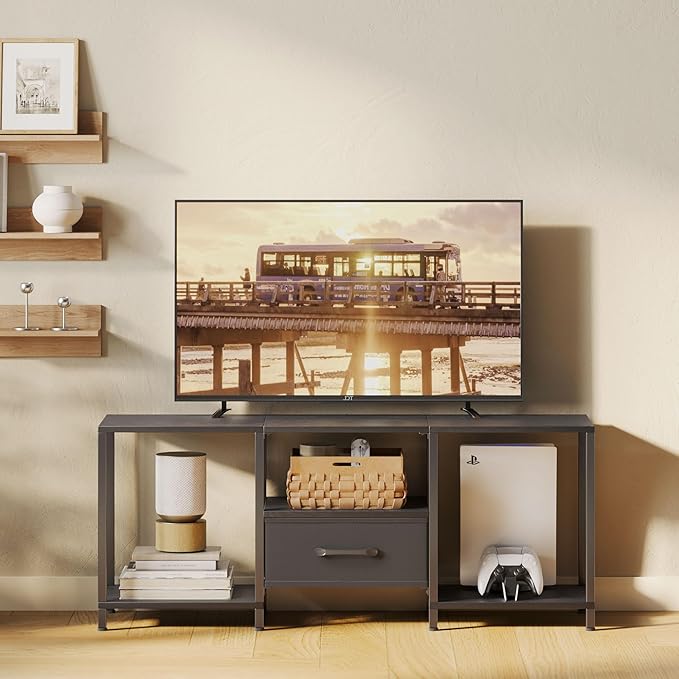 TV Stand with Fabric Drawer for 55 Inch TV, Entertainment Center with Open - Image 2