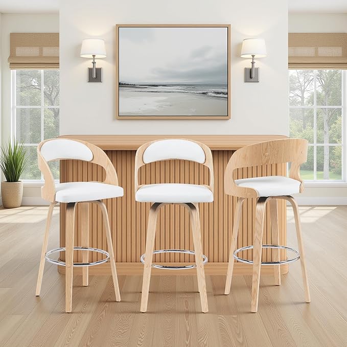 Shelly Modern Bar Height Swivel Stool in Patterned Oak Finish by ArmenLiving