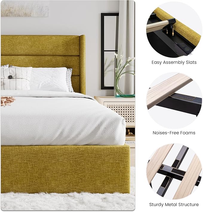 SHA CERLIN Full Size Lift Up Storage Bed/Modern Wingback Headboard/Upholstered - Image 4