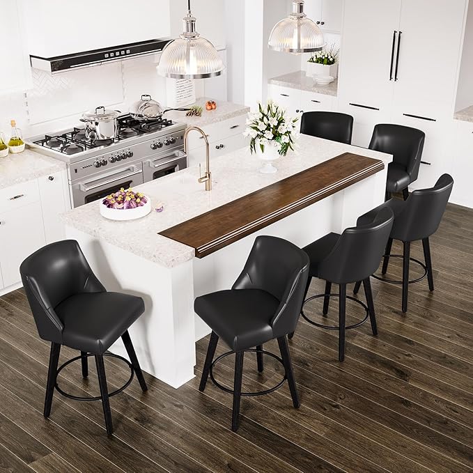Counter Height Swivel Bar Stools Set of 6, 26 Inch Bar Stools by AMICLIBER
