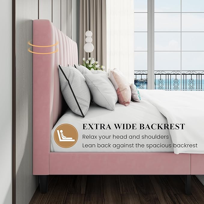 SHA CERLIN King Bed Frame/Velvet Upholstered Platform Bed Frame - Image 6