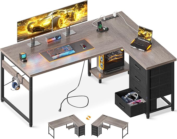 AODK L Shaped Desk with 4 Tier Drawers, L Shaped Computer Desk with USB by AODK