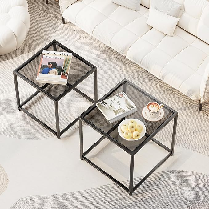 Garden 4 you Coffee Table Set of 2, Modern Glass Nesting Table, Metal Frame - Image 3