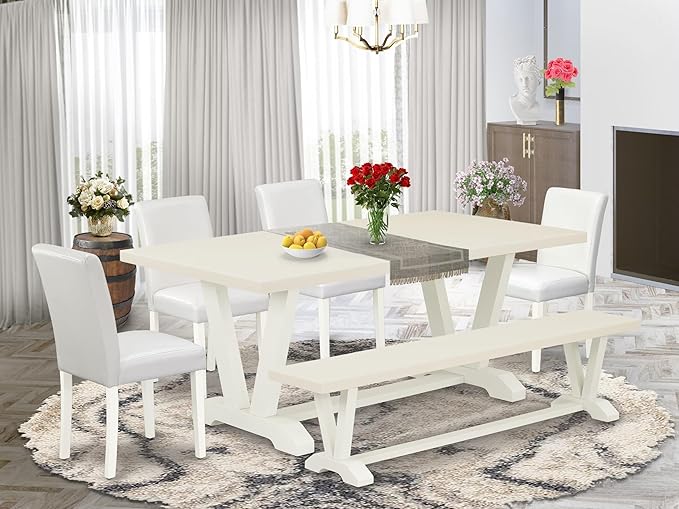 East West Furniture V027AB264-6 6 Piece Dining Set Contains a Rectangle Dining - Image 2