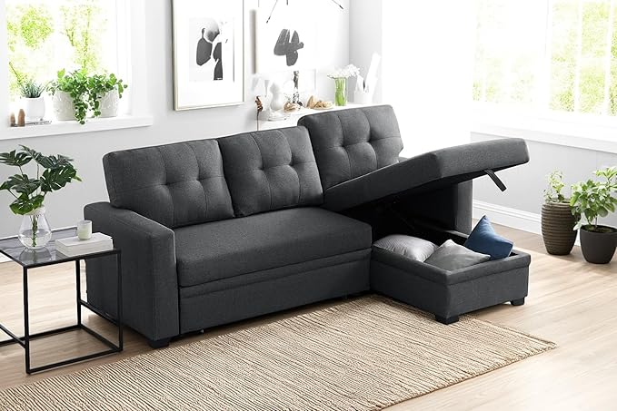 82 Inch Convertible Sleeper Sectional Sofa by Unknown