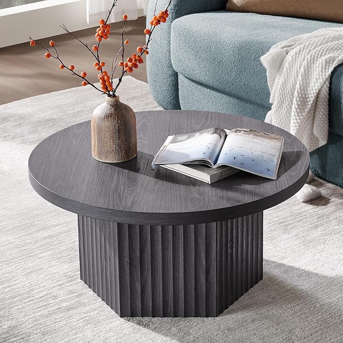 SICOTAS Round Coffee Table for Living Room, Mid Century Modern Fluted Center by SICOTAS