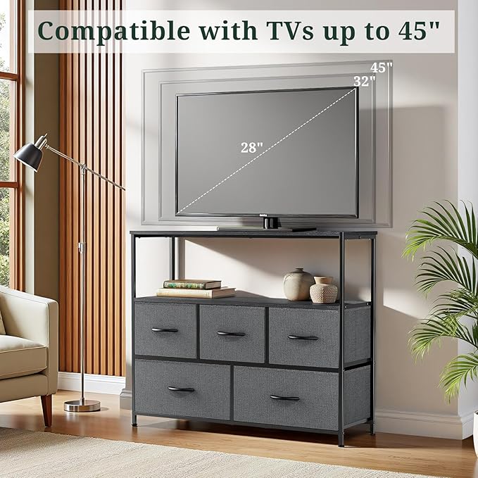 TV Stand, 5 Fabric Drawers Dresser Entertainment Center - Image 4
