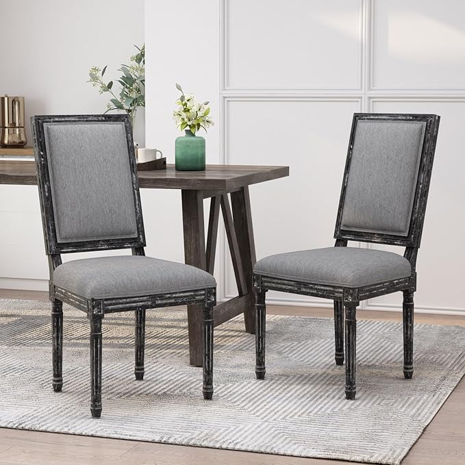 Merax Upholstered Solid Wood Dining Chairs Set of 2, French Country Style - Image 4