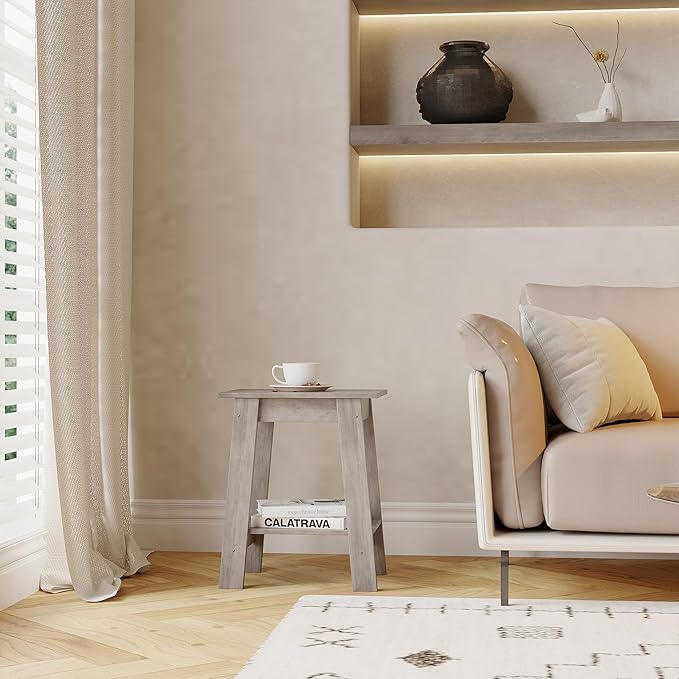 End Table with Double Storage Shelves, Small Space Side Table - Image 3