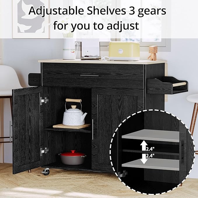 IRONCK Kitchen Island with Storage, Rolling Kitchen Island on Wheels with Drop - Image 3