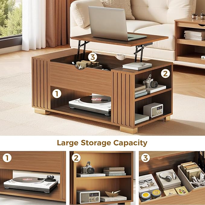 COMHOMA Lift Top Coffee Table for Living Room, Adjustable Wooden Tea Table for - Image 7