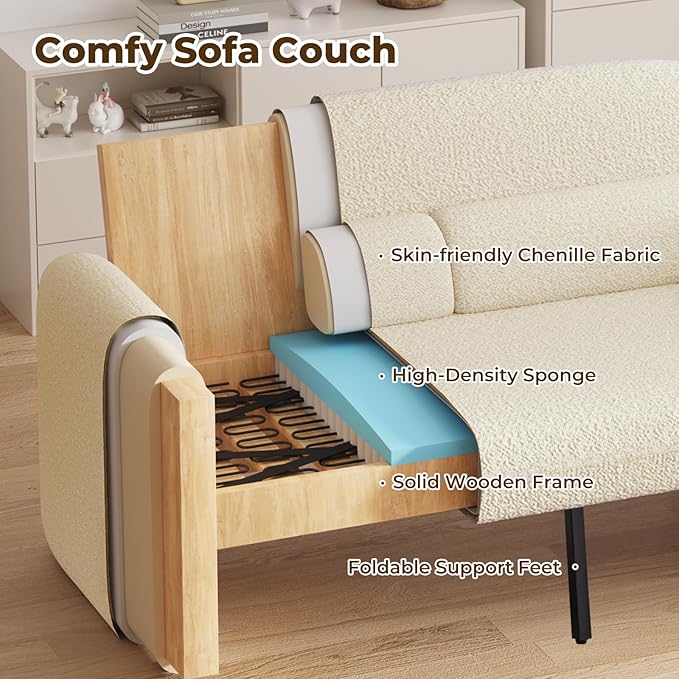 Furnimart Modern Loveseat Sofa, Comfy Upholstered Minimalist Couch, Small - Image 7