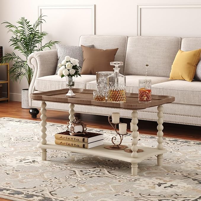 Function Home Farmhouse Coffee Table, Rustic White French Country Center Table - Image 9