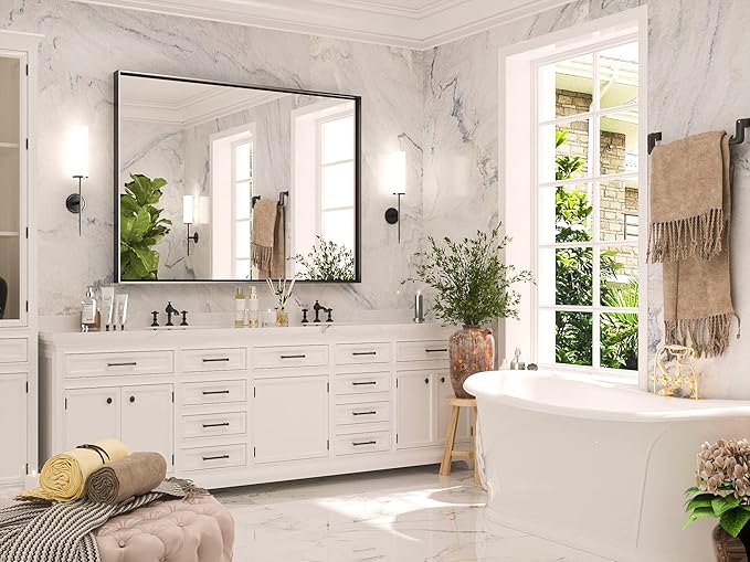 Keonjinn Black Framed Mirror for Bathroom 40 x 30 Inch, Rectangular Wall Mirror - Image 2