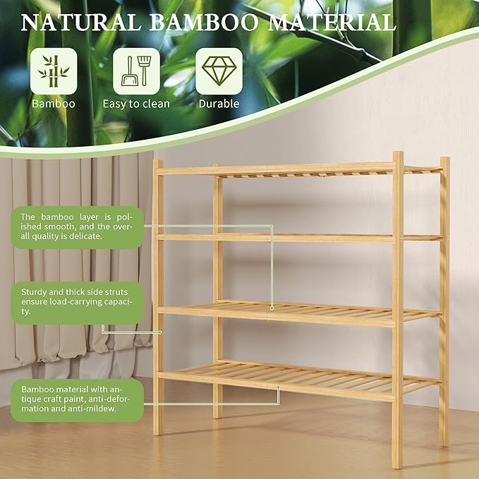 4 Tier Bamboo Shoe Rack for Closet Free Standing Wood Shoe Shelf for Entryway - Image 6