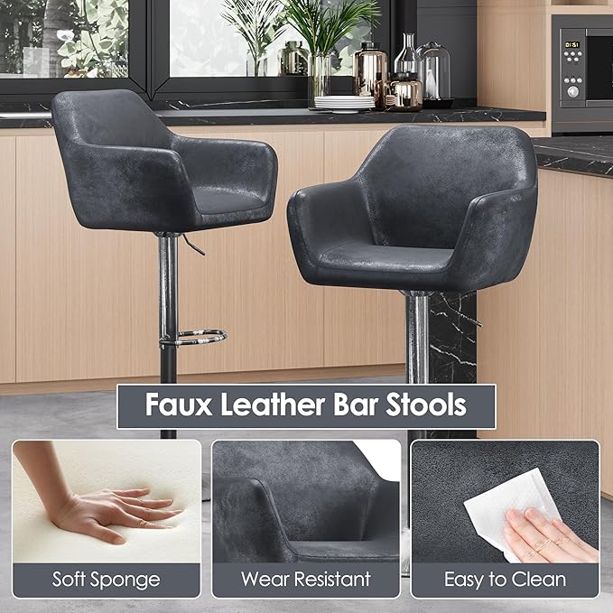 Keyluv Bar Stools Set of 2 for Kitchen Counter Adjustable Height Swivel - Image 3