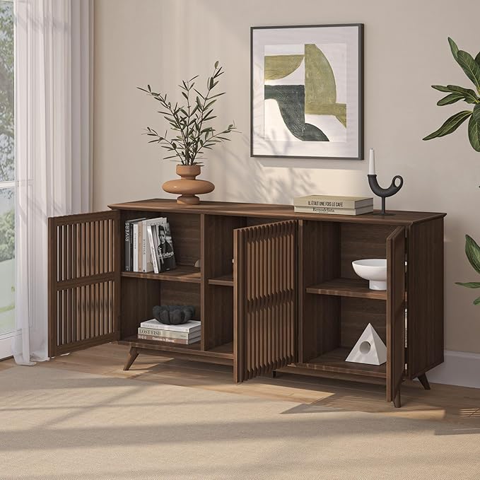 Plank+Beam Mid-Century Modern Wood TV Stand, Three Door Solid Wood - Image 8