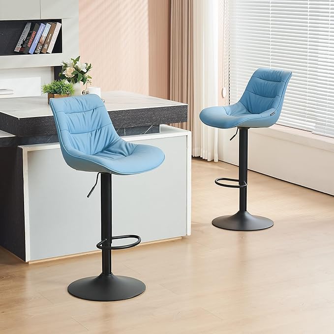 Kidol & Shellder Bar Stools Set of 2 Adjustable Swivel Blue, PU Leather - Image 8
