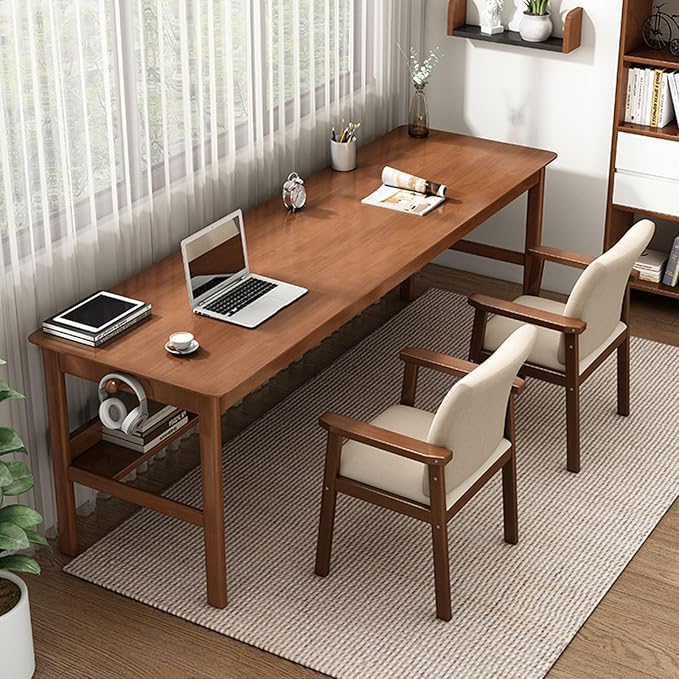 Solid Wood Long Desk 63 inch Home Office Work Desk, 2-Person Simple Writing by AIWOPET