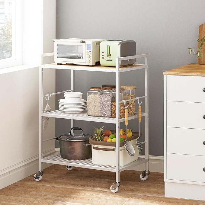 3-Tier Metal Storage Rack with Industrial Wheels, Mesh Shelving Unit with - Image 2