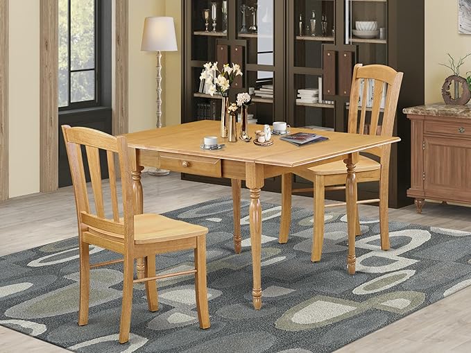 East West Furniture MZDL3-OAK-W 3 Piece Kitchen Table Set - Image 2