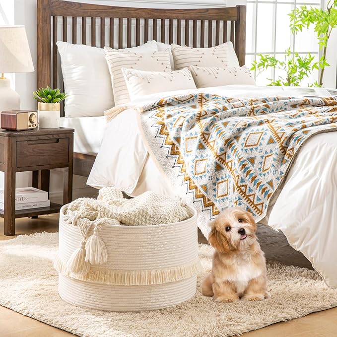 KAKAMAY Large Blanket Basket, Woven Baskets - Image 2