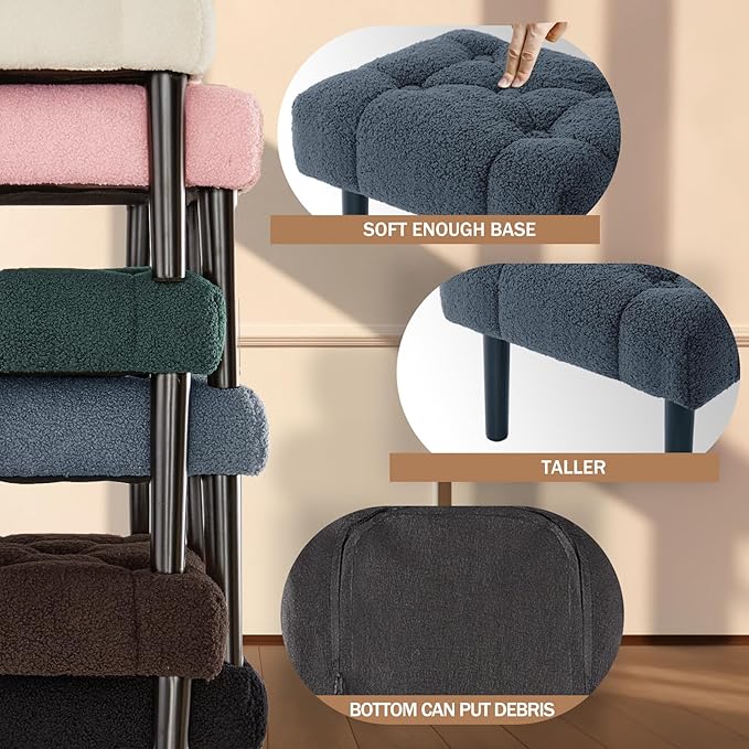 HOUCHICS Fur Padded Foot Stool, Small Ottoman Foot Rest - Image 3