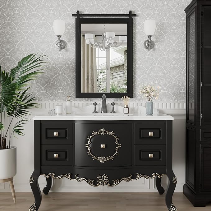 PAIHOME Black Farmhouse Mirror for Bathroom, 22x30INCH Wood Framed Rectangle - Image 7
